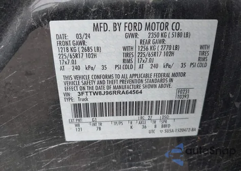 2024 Ford Maverick Xlt из США, поврежденный, VIN 3FTTW8J96RRA64564